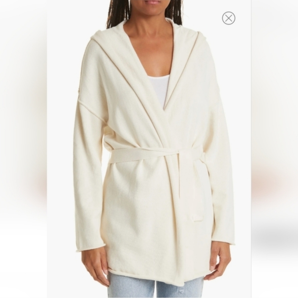 ATM Cream Long Sleeve Cashmere Blend Hooded Cardigan Sweater Small